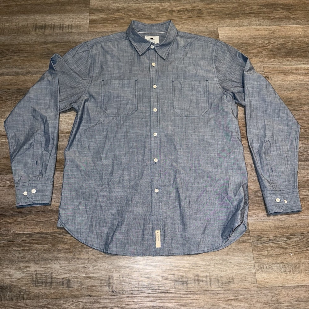 Roots Shirt Mens Large 73 Long Sleeve Button Down Chambray Work Blue Casual